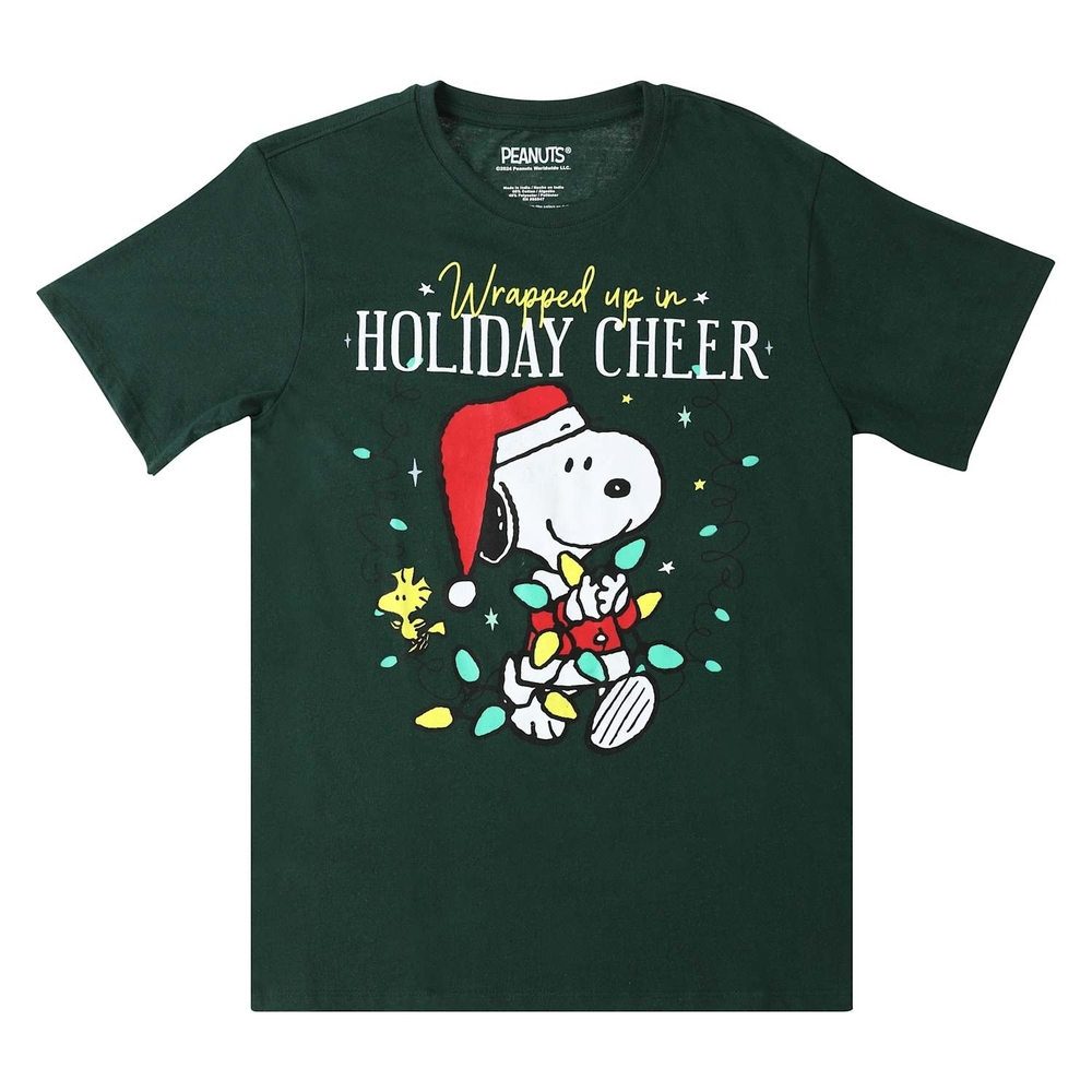 NWT Peanuts Snoopy WRAPPED UP IN HOLIDAY CHEER Christmas Graphic Tee T-Shirt L